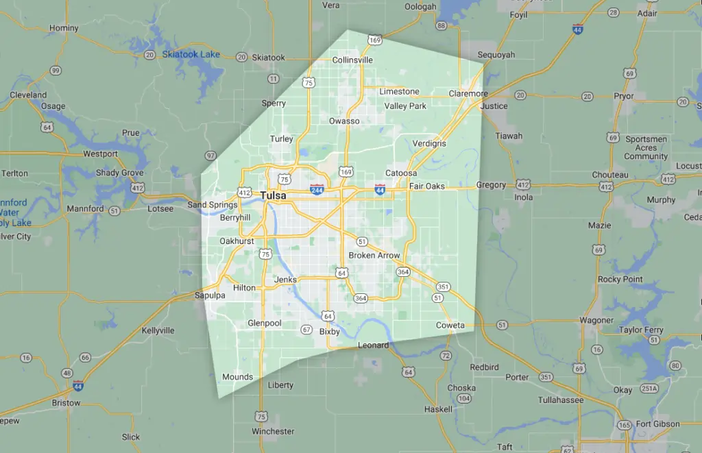 Our service area map covering Oklahoma